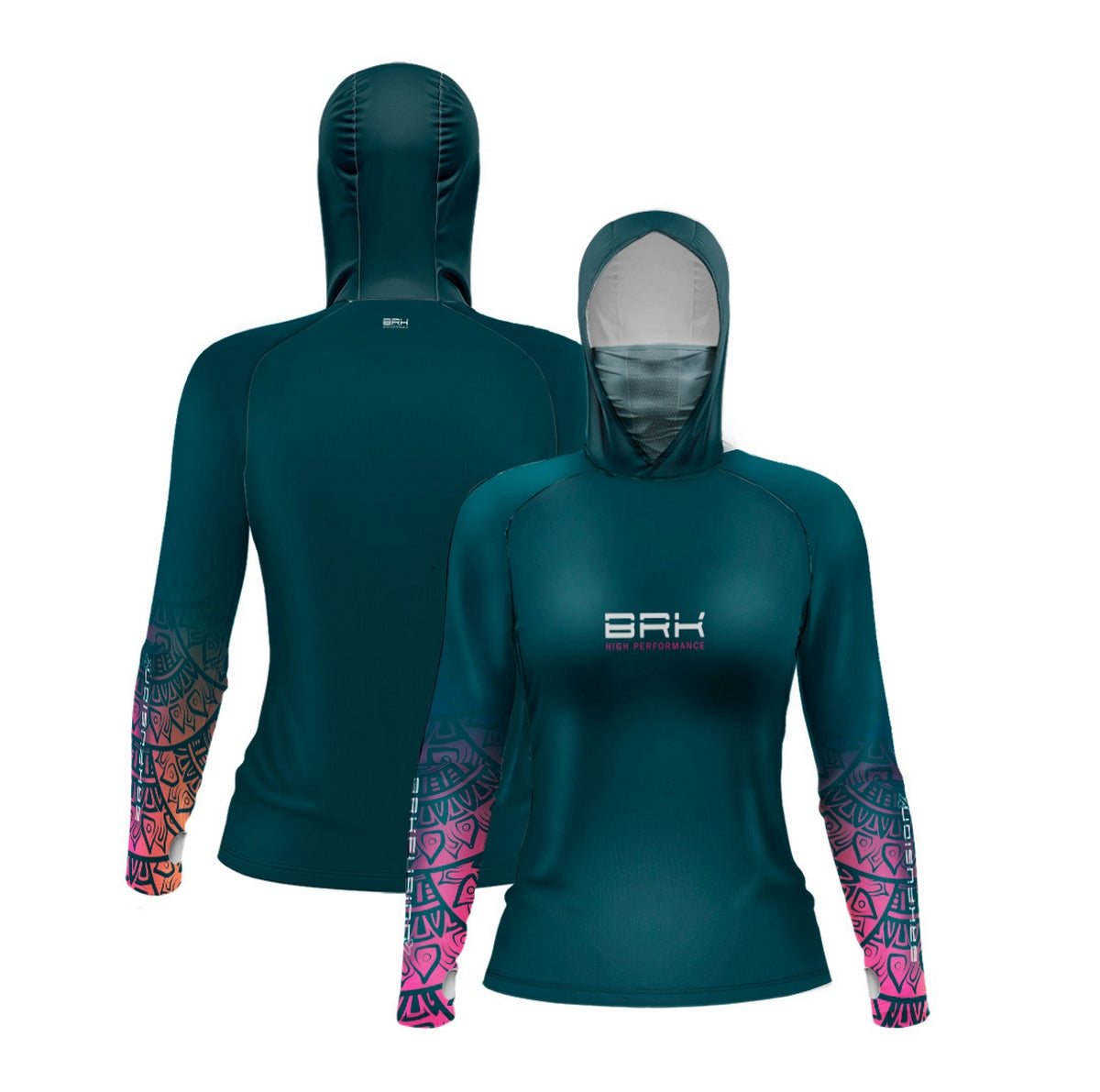 Camisa FusionX Feminina Maori Verde-Azul BRK com Proteção Solar UV50+ - Brk Fishing