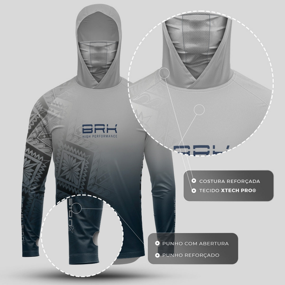 Camisa FusionX Maori Moisaco Branco BRK com Proteção Solar UV50+ - Brk Fishing