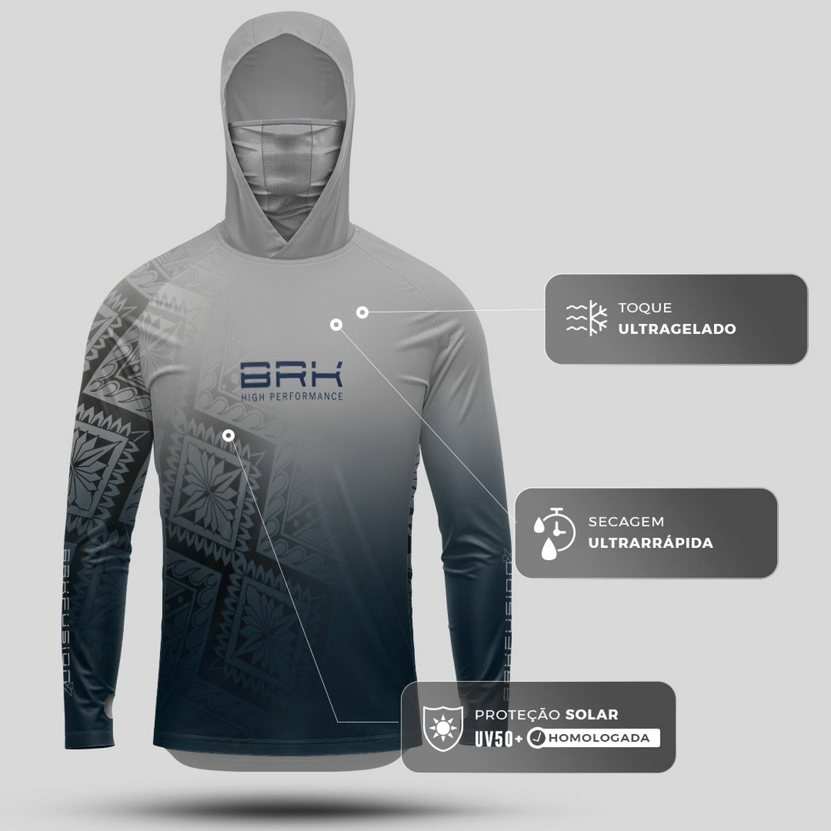 Camisa FusionX Maori Mosaico Cinza BRK com Proteção Solar UV50+ - Brk Fishing
