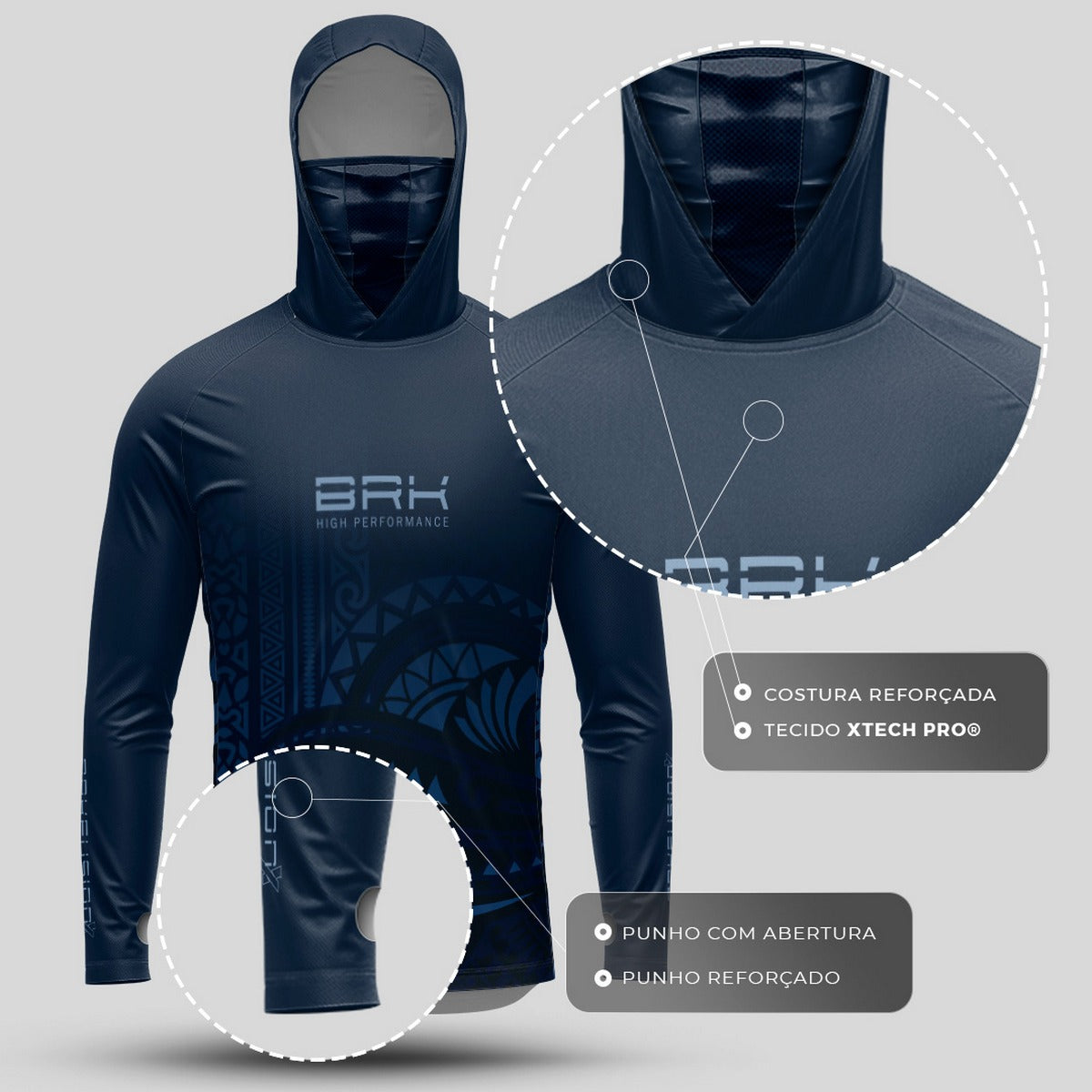 Camisa FusionX Maori Tribal Azul-Escuro BRK com Proteção Solar UV50+ - Brk Fishing