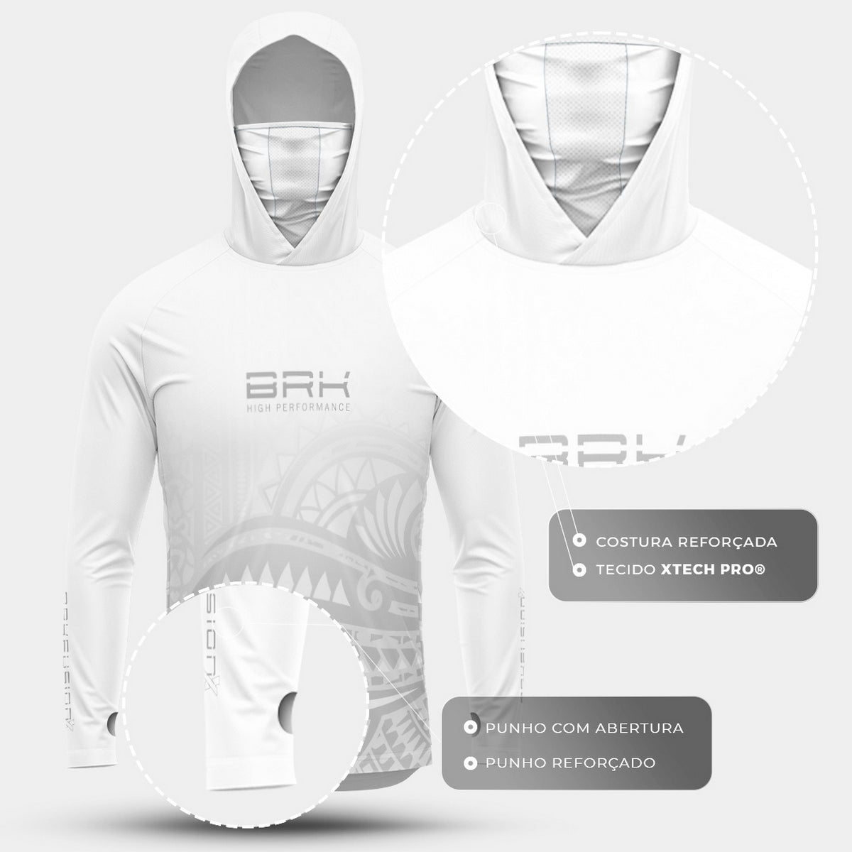 Camisa FusionX Maori Tribal Branca BRK com Proteção Solar UV50+ - Brk Fishing