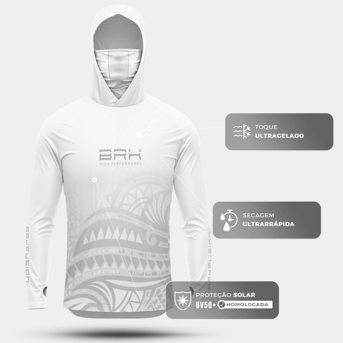 Camisa FusionX Maori Tribal Branca BRK com Proteção Solar UV50+ - Brk Fishing