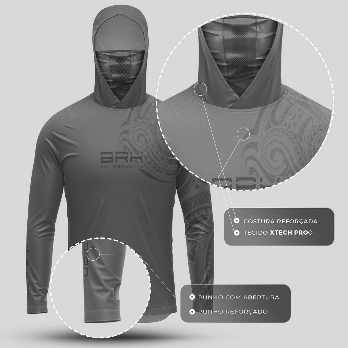 Camisa FusionX Maori Tribal Cinza BRK com Proteção Solar UV50+ - Brk Fishing