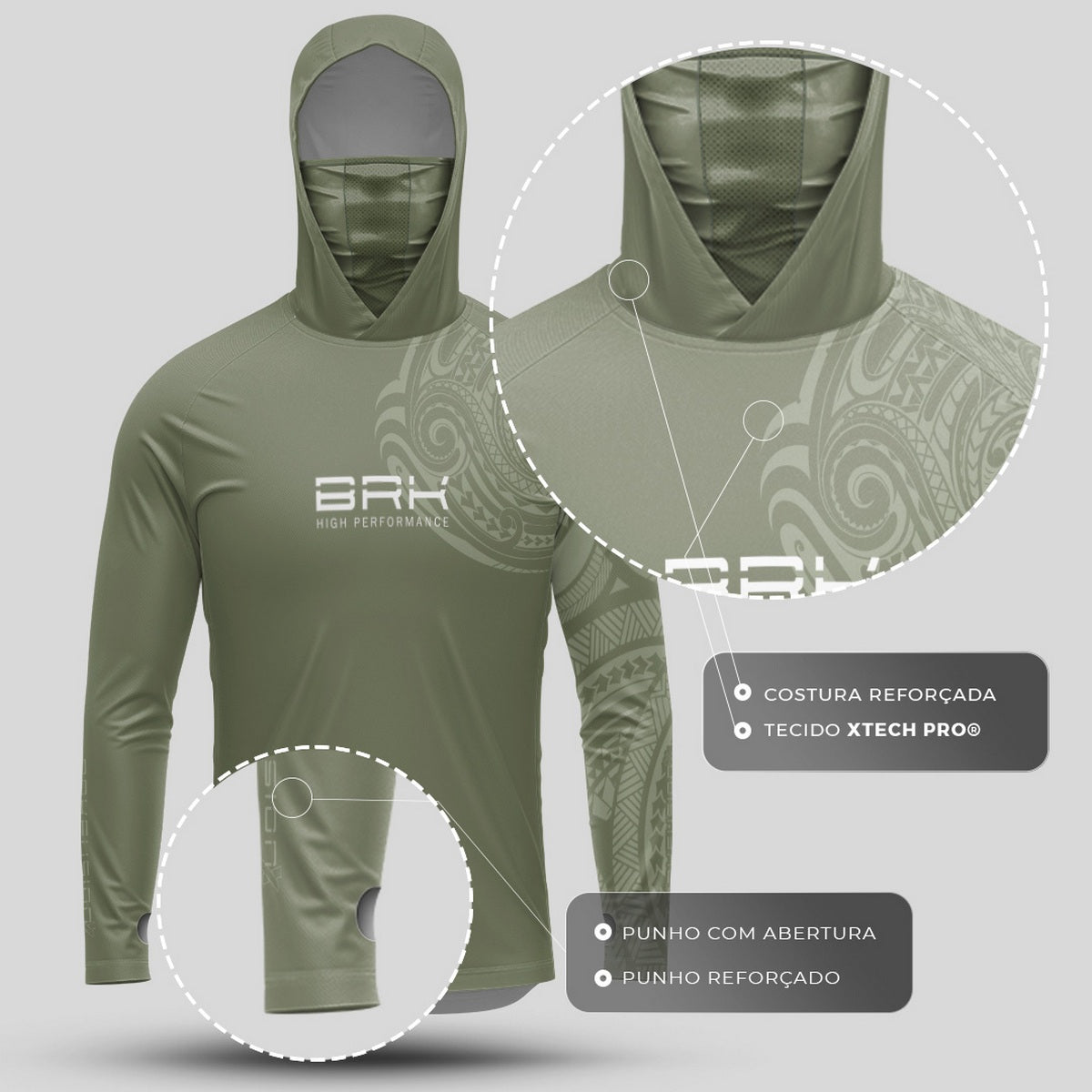 Camisa FusionX Maori Tribal Verde BRK com Proteção Solar UV50+ - Brk Fishing