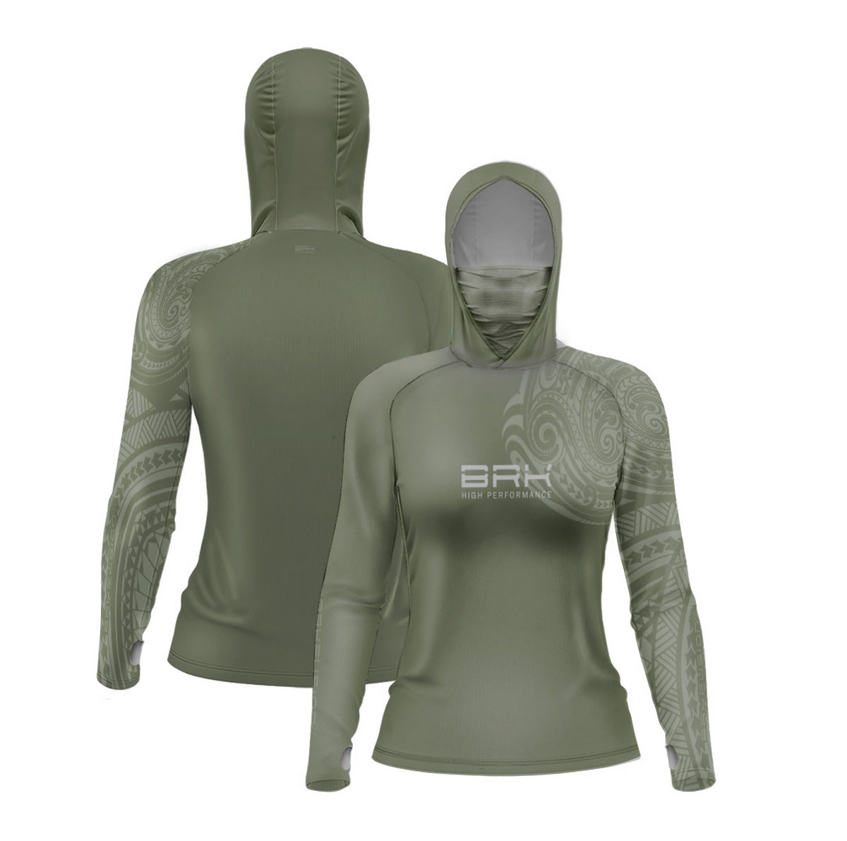 Camisa FusionX Feminina Maori Tribal Verde BRK com Proteção Solar UV50+ - Brk Fishing