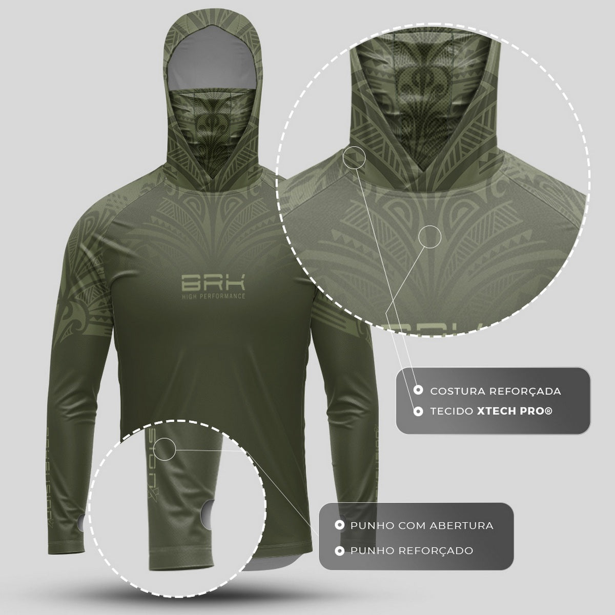 Camisa FusionX Maori Hunter Verde BRK com Proteção Solar UV50+ - Brk Fishing