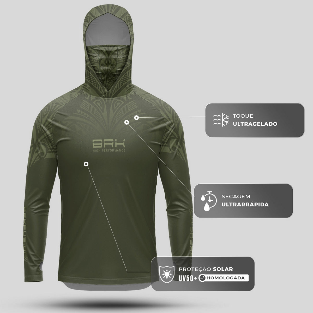 Camisa FusionX Maori Hunter Verde BRK com Proteção Solar UV50+ - Brk Fishing