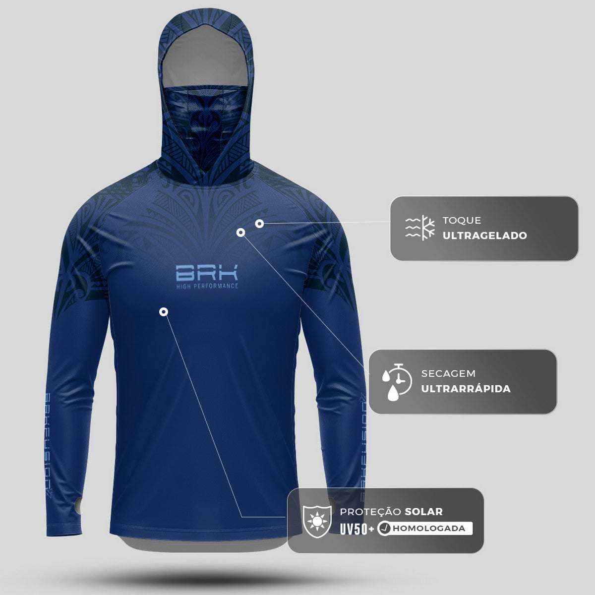 Camisa FusionX Maori Hunter Azul BRK com Proteção Solar UV50+ - Brk Fishing