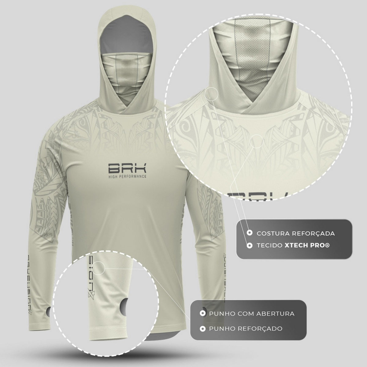 Camisa FusionX Maori Bege BRK com Proteção Solar UV50+ - Brk Fishing