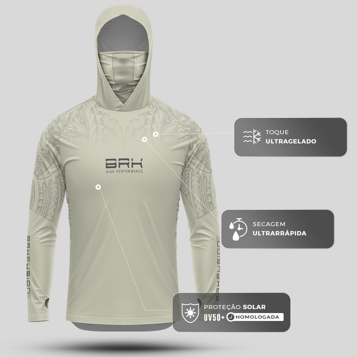 Camisa FusionX Maori Bege BRK com Proteção Solar UV50+ - Brk Fishing