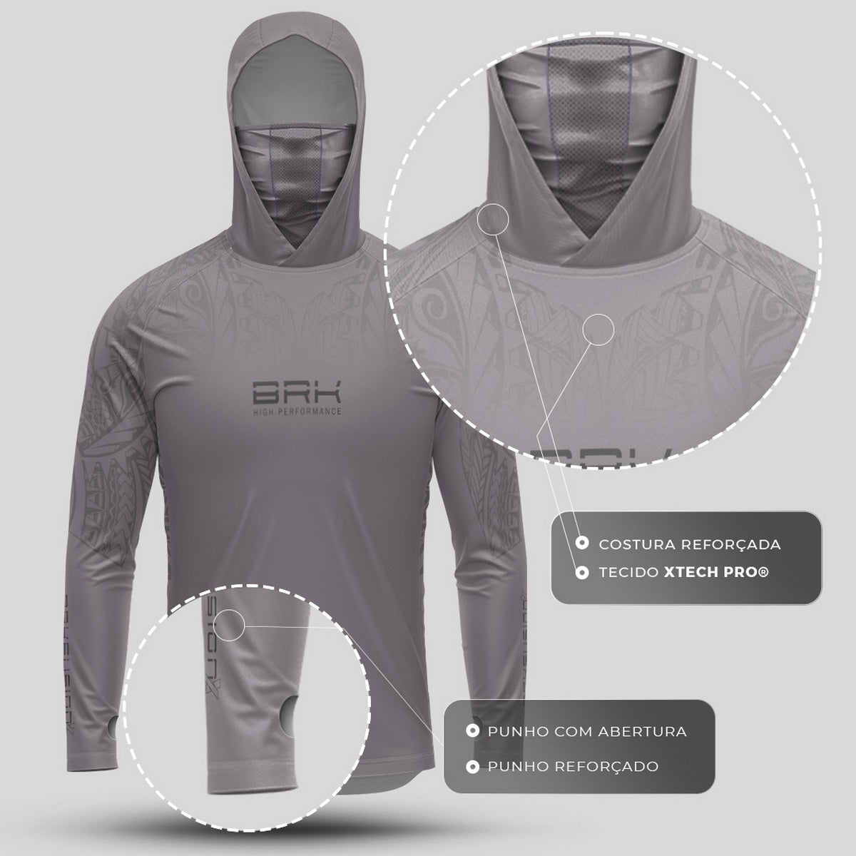 Camisa FusionX Maori Pacific Grafite BRK com Proteção Solar UV50+ - Brk Fishing