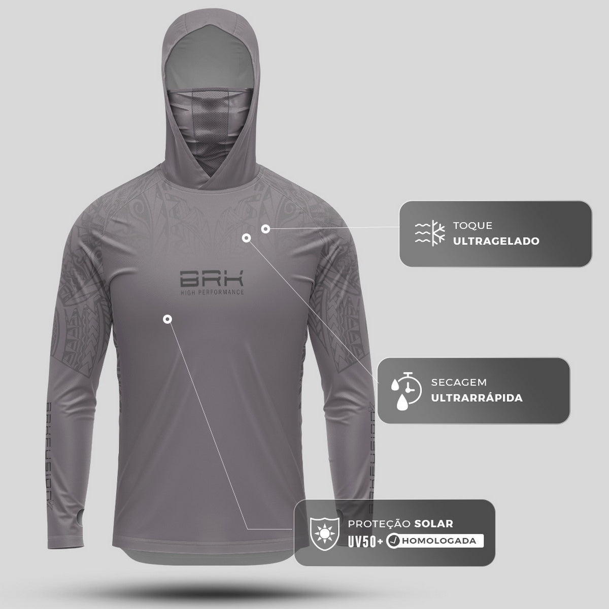 Camisa FusionX Maori Pacific Grafite BRK com Proteção Solar UV50+ - Brk Fishing