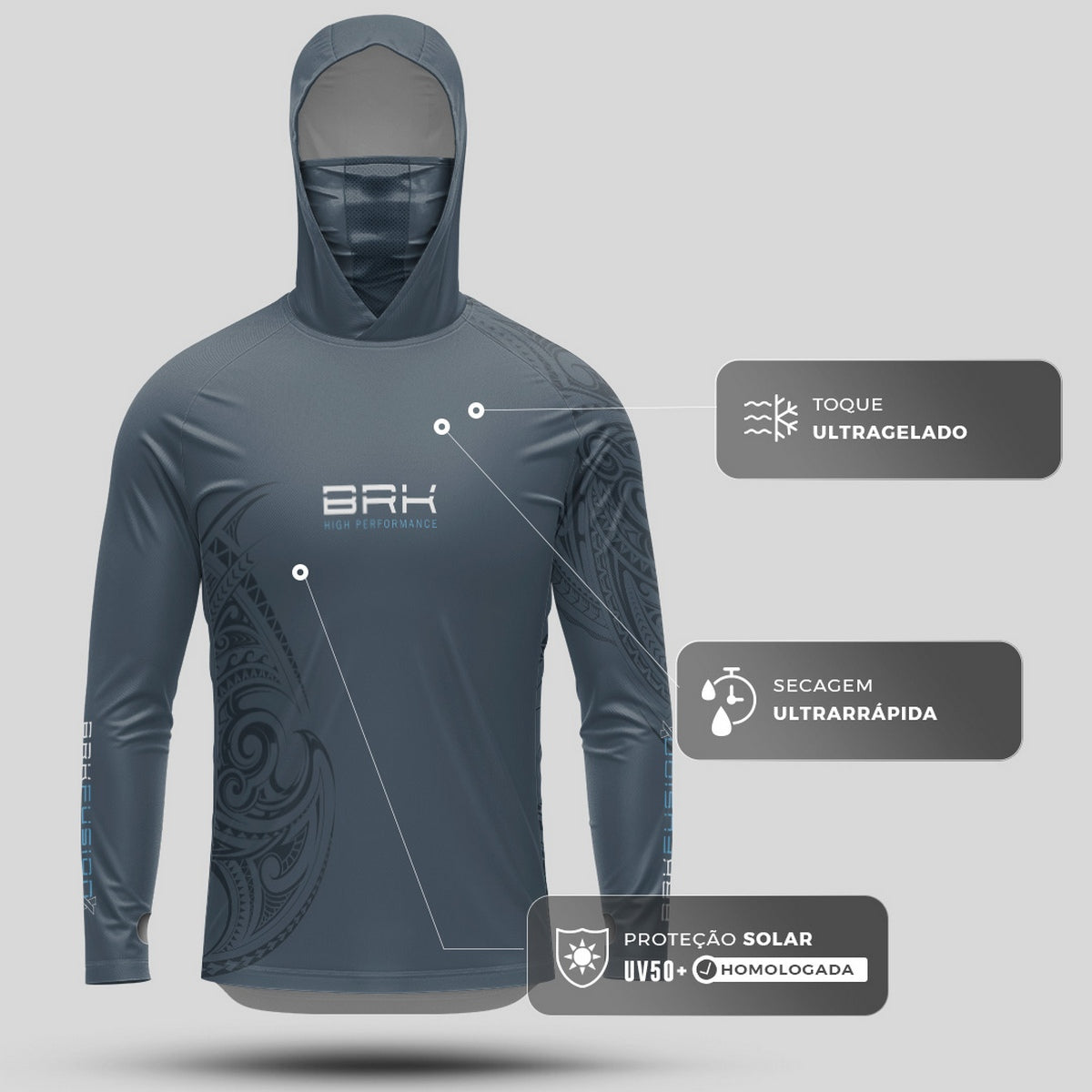 Camisa FusionX Maori Tribal Steel BRK com Proteção Solar UV50+ - Brk Fishing