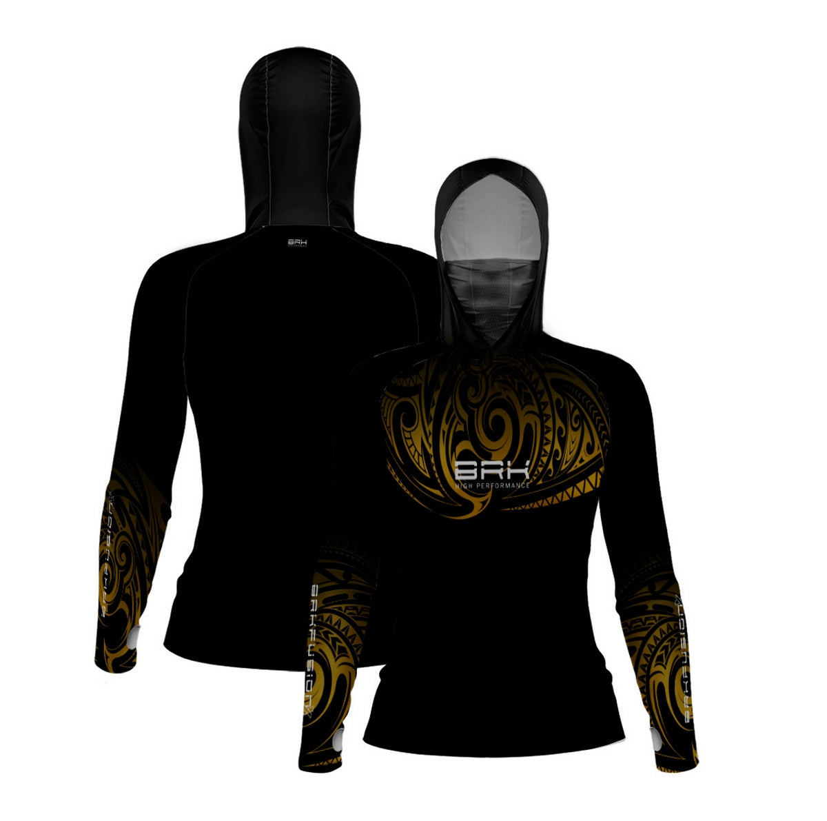 Camisa FusionX Feminina Maori Tribal Preto e Dourado BRK com Proteção Solar UV50+ - Brk Fishing
