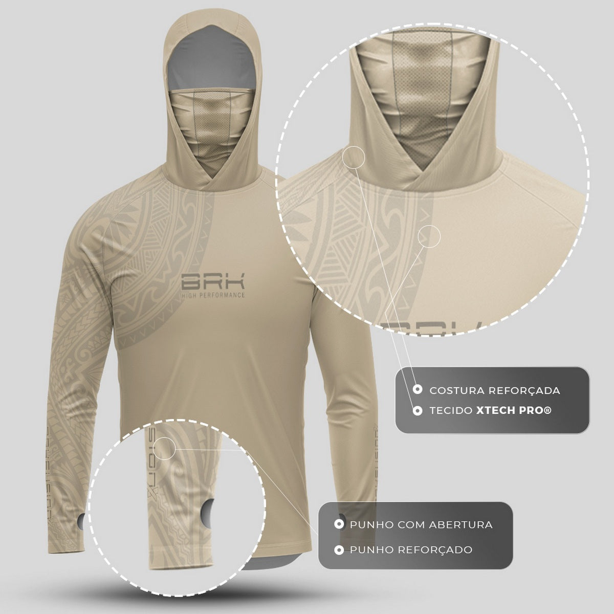 Camisa FusionX Maori Tribal Bege BRK com Proteção Solar UV50+ - Brk Fishing