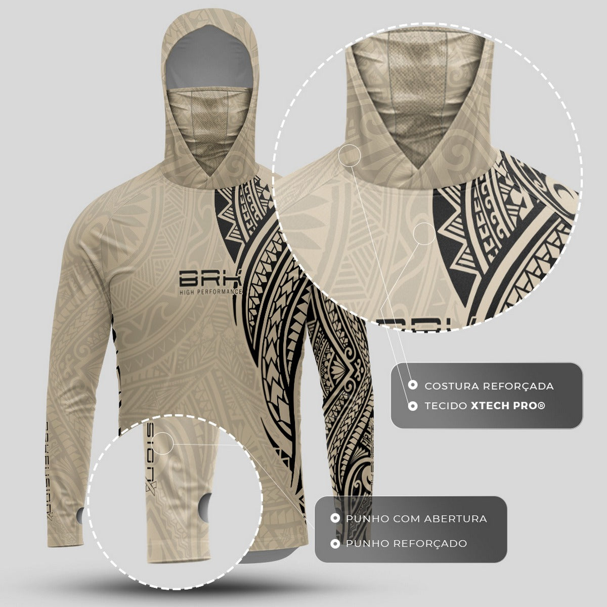 Camisa FusionX Maori Tribal Areia BRK com Proteção Solar UV50+ - Brk Fishing