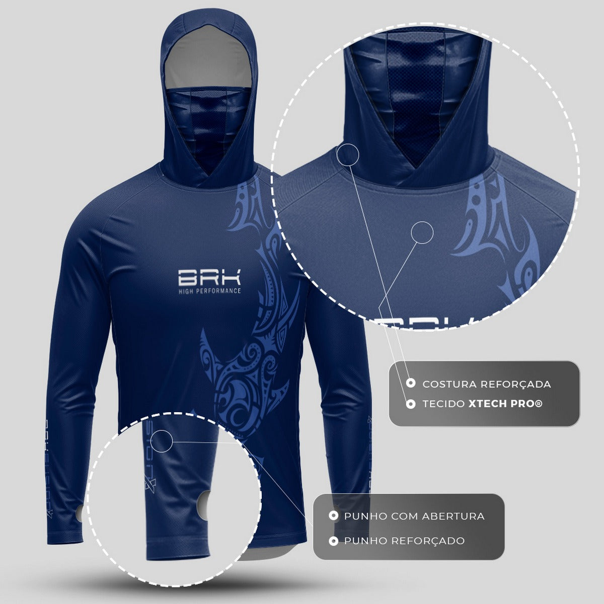 Camisa FusionX Maori Tubarão-Martelo Tribal BRK com Proteção Solar UV50+ - Brk Fishing