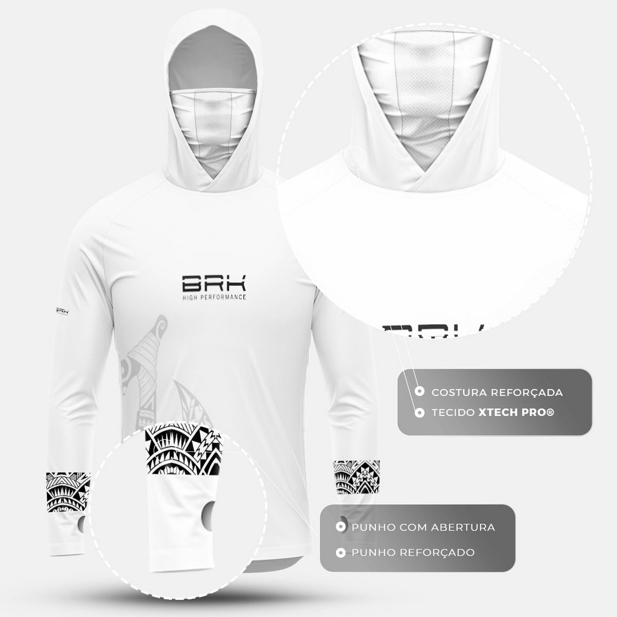 Camisa FusionX Maori Branca Âncora BRK com Proteção Solar UV50+ - Brk Fishing