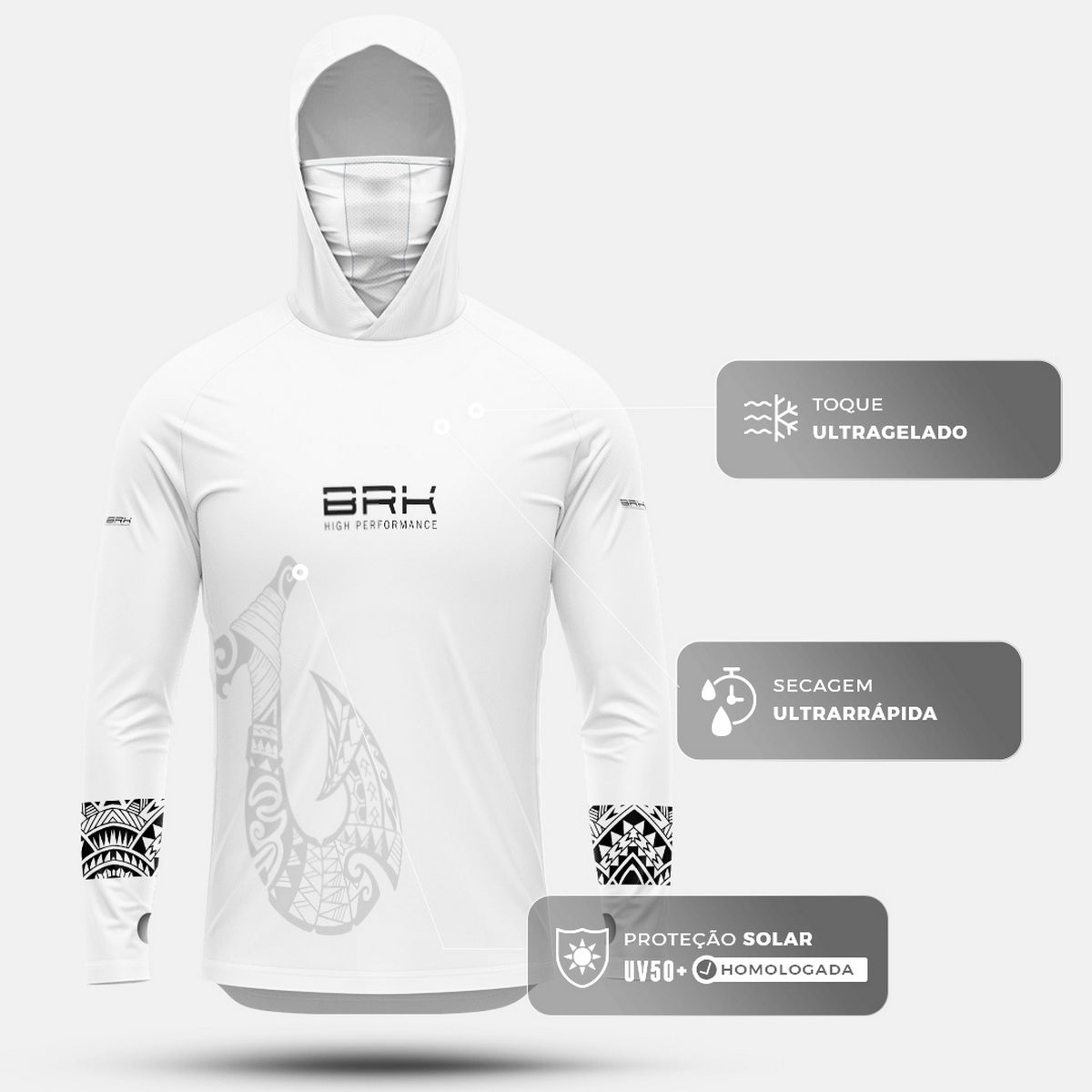 Camisa FusionX Maori Branca Âncora BRK com Proteção Solar UV50+ - Brk Fishing