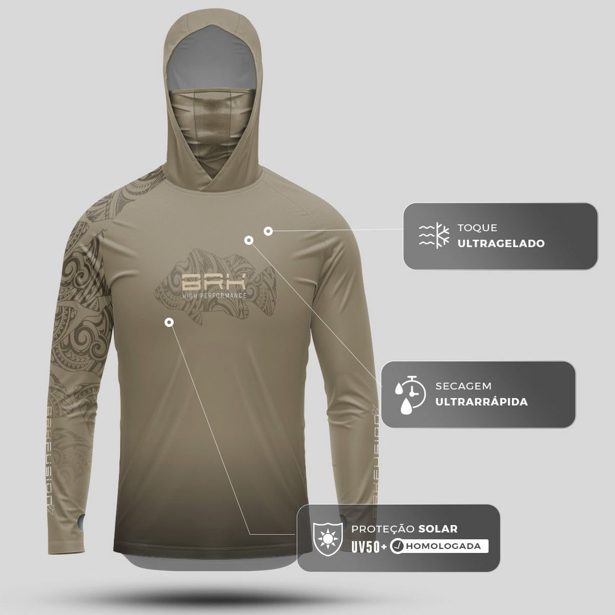 Camisa FusionX Maori Tucunaré Tribal BRK com Proteção Solar UV50+ - Brk Fishing