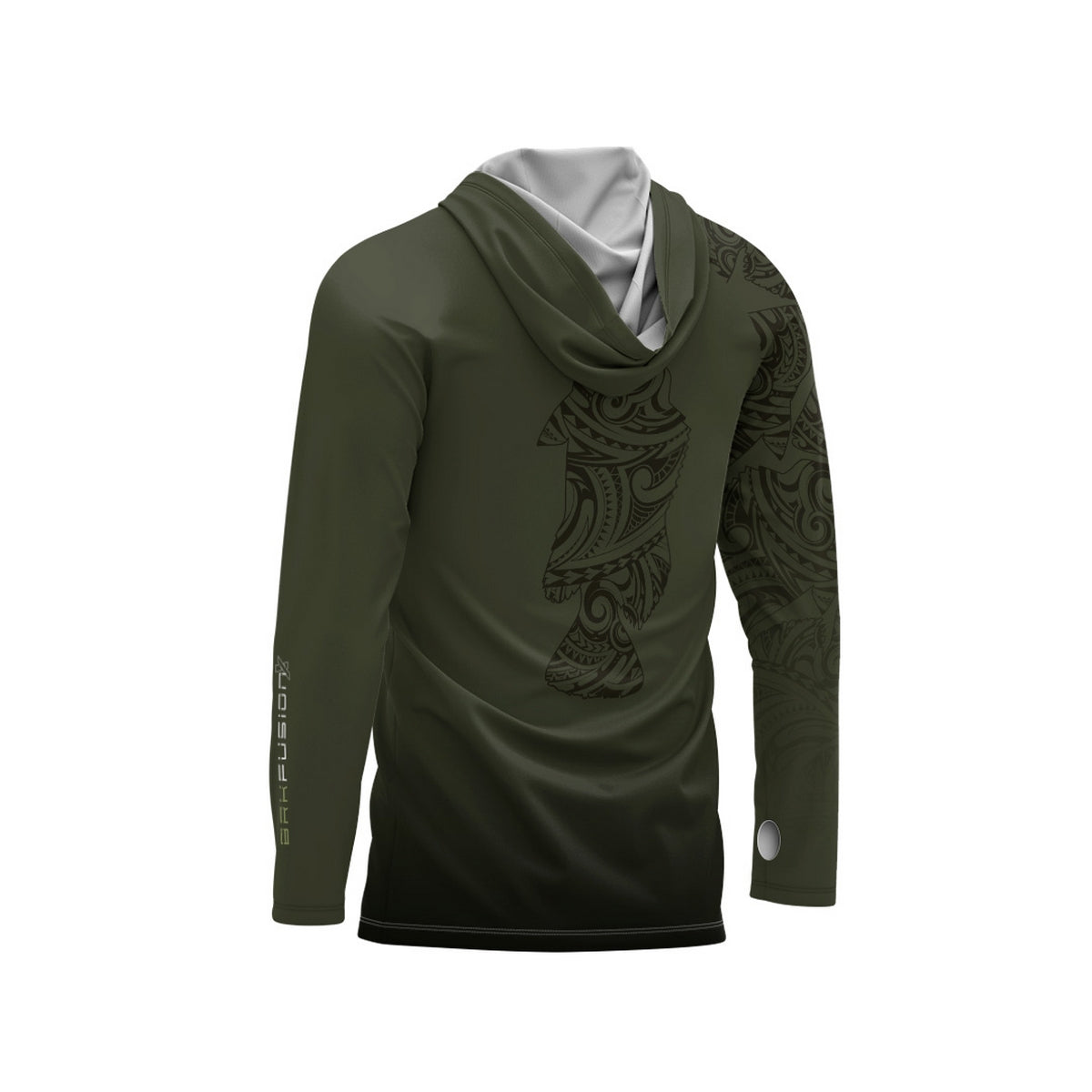 Camisa FusionX Maori Verde Musgo Tucunaré Tribal BRK com Proteção Solar UV50+ - Brk Fishing