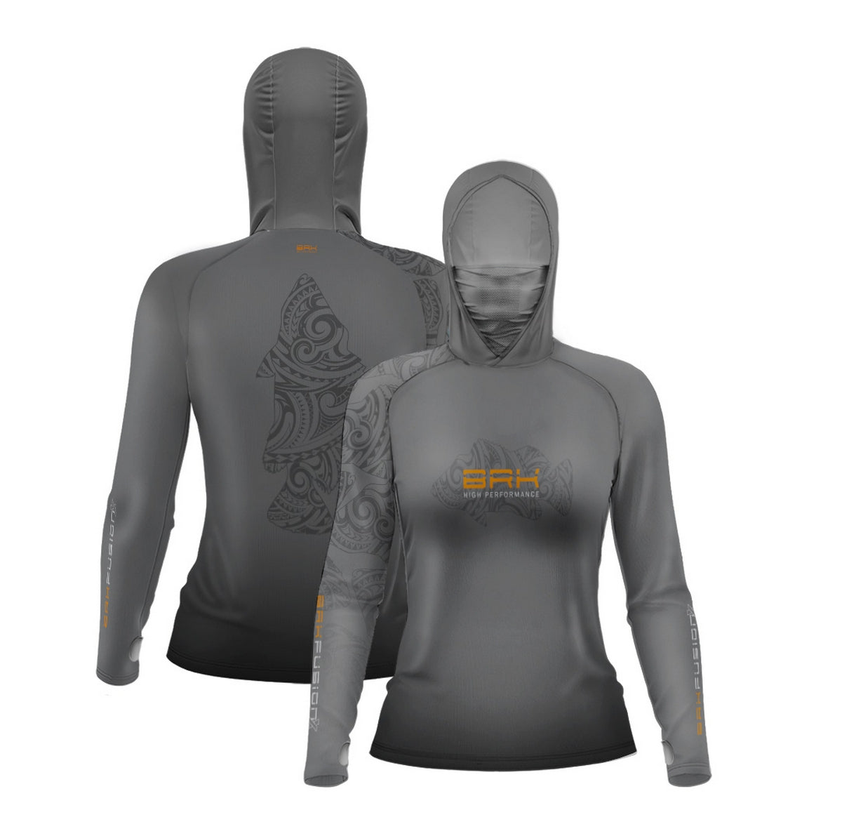Camisa FusionX Feminina Maori Cinza Tucunaré Tribal BRK com Proteção Solar UV50+ - Brk Fishing