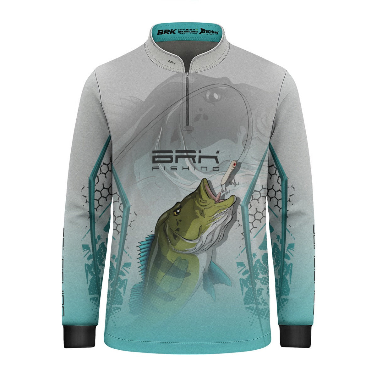 Camisa de Pesca Infantil Brk Tucunaré Branca e Azul com Proteção UV50 Brk Fishing
