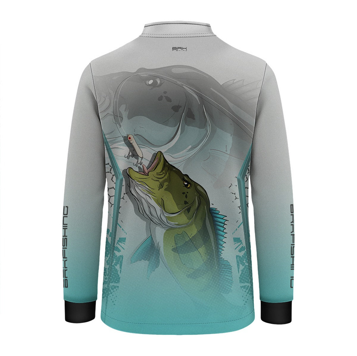 Camisa de Pesca Infantil Brk Tucunaré Branca e Azul com Proteção UV50 Brk Fishing