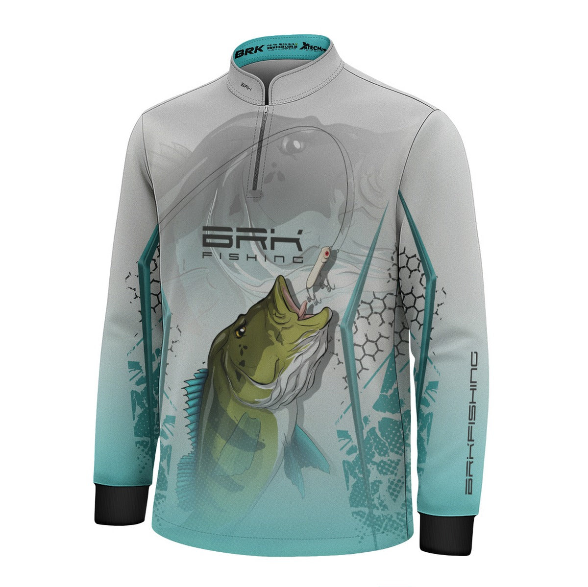 Camisa de Pesca Infantil Brk Tucunaré Branca e Azul com Proteção UV50 Brk Fishing