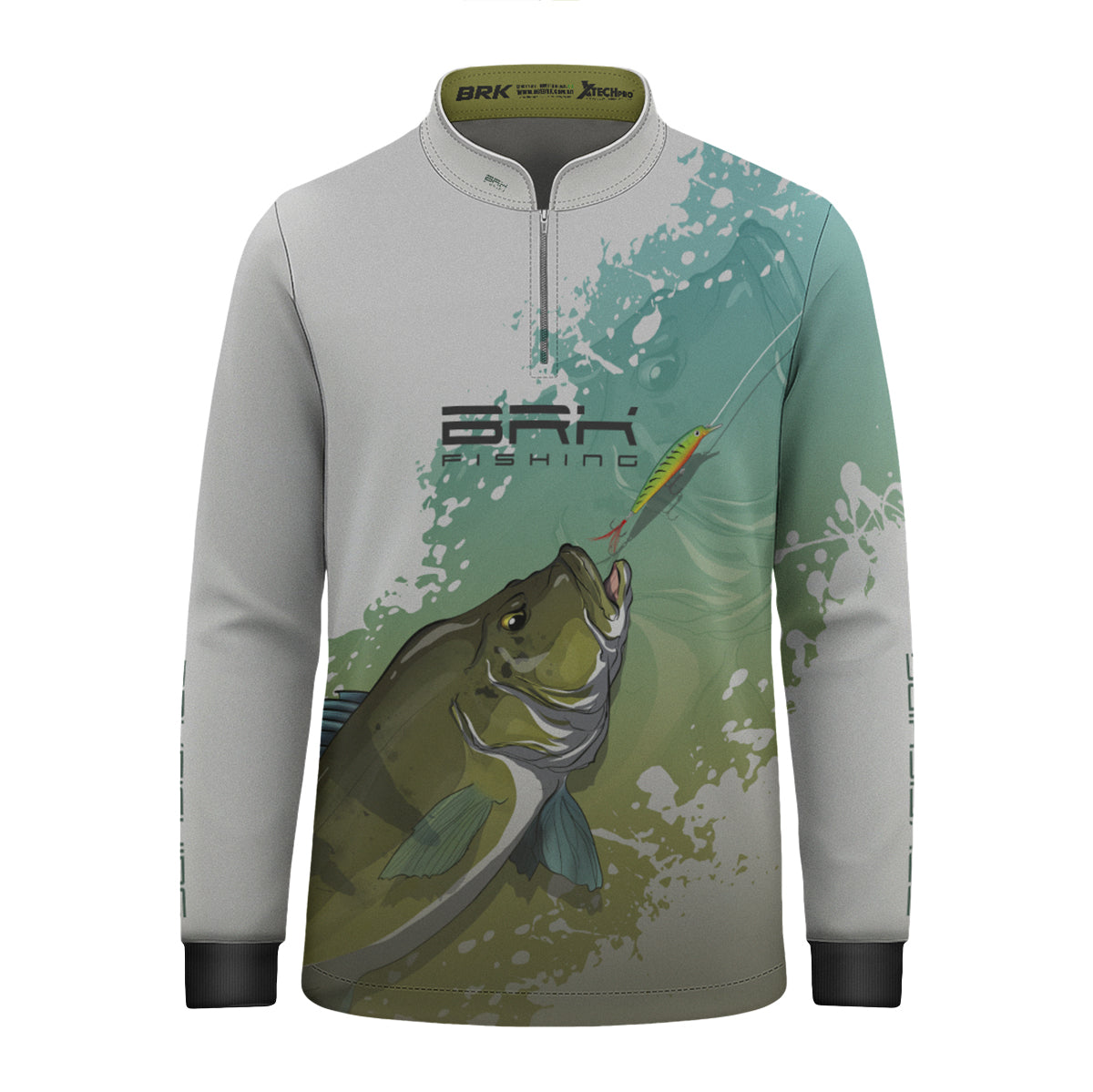 Camisa de Pesca Infantil Brk Tucunaré Verde e Branca com Proteção UV50 Brk Fishing