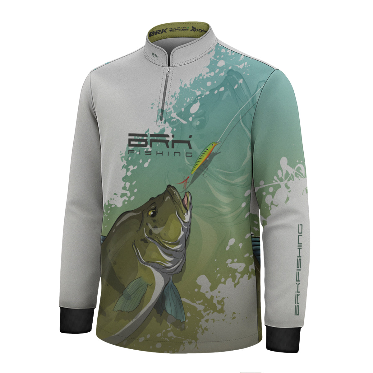 Camisa de Pesca Infantil Brk Tucunaré Verde e Branca com Proteção UV50 Brk Fishing