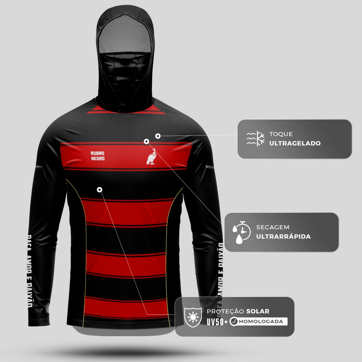 Camisa FusionX Mengão Rubro Negro BRK com Proteção Solar UV50+ Brk Fishing