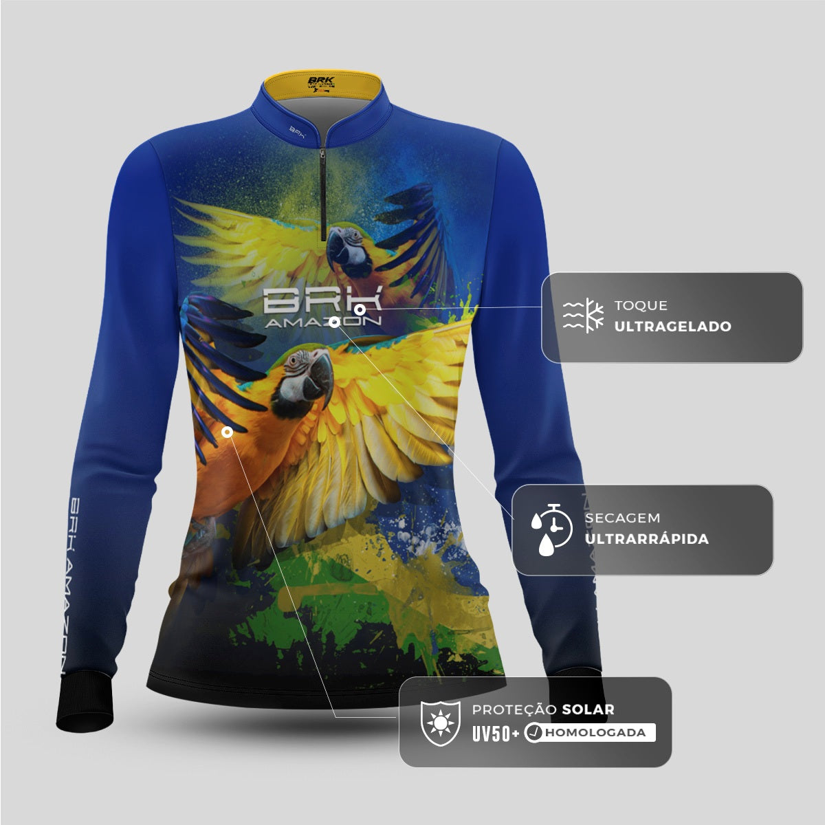 Camisa de Pesca Brk Amazon Arara Brasil com Proteção UV50 Brk Fishing