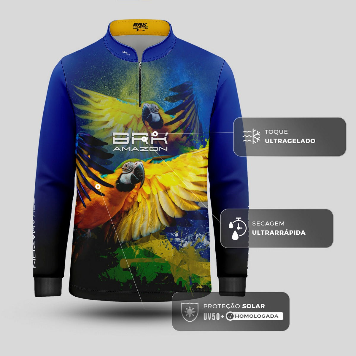 Camisa de Pesca Brk Amazon Arara Brasil com Proteção UV50 Brk Fishing