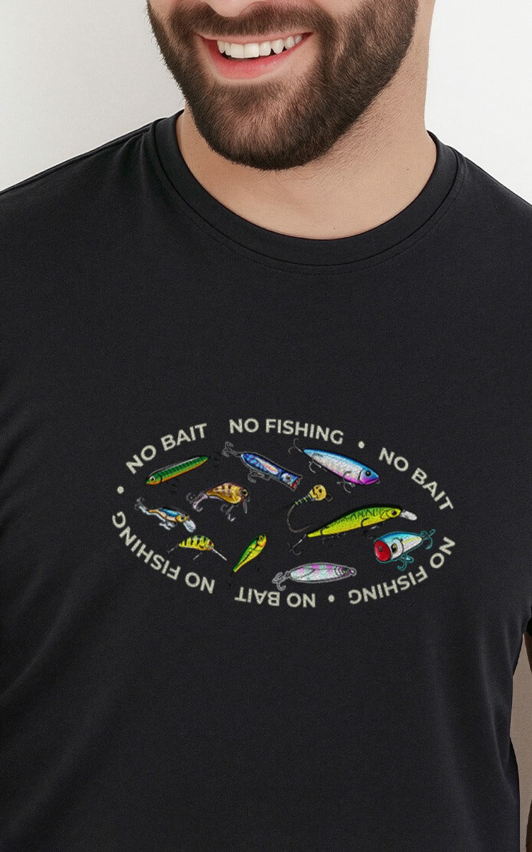 Camiseta Básica de Algodão Brk Preta No Bait No Fishing Brk Fishing