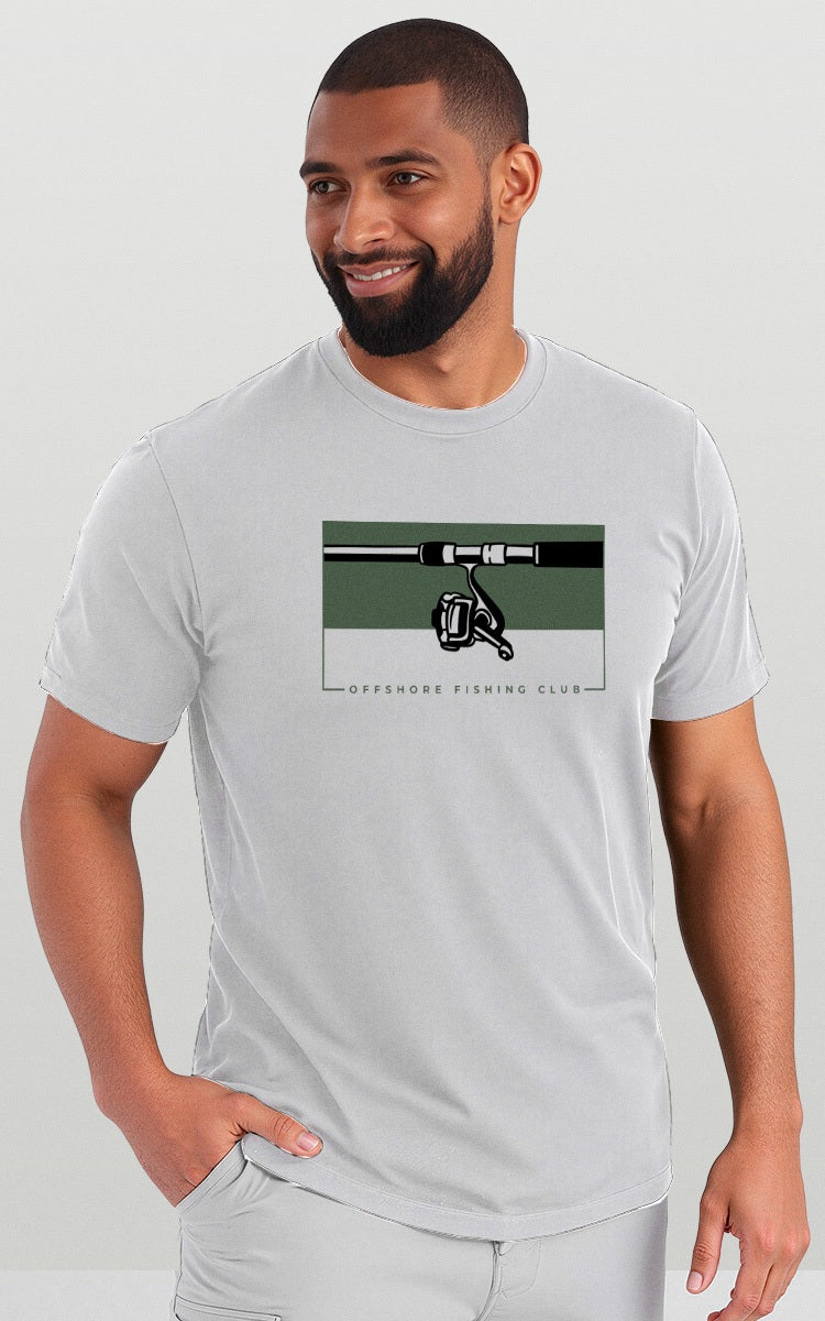 Camiseta Básica de Algodão Brk Branca Fishing Club Vara de Pesca Brk Fishing