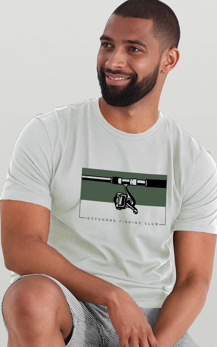 Camiseta Básica de Algodão Brk Branca Fishing Club Vara de Pesca Brk Fishing