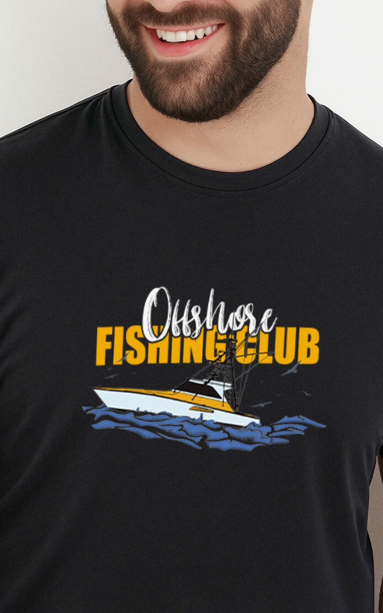 Camiseta Básica de Algodão Brk Preta Offshore Fishing Club Brk Fishing