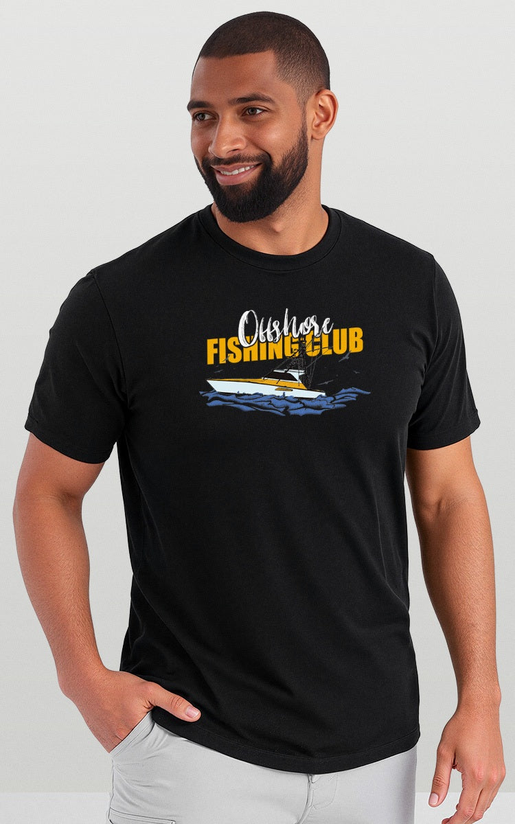 Camiseta Básica de Algodão Brk Preta Offshore Fishing Club Brk Fishing