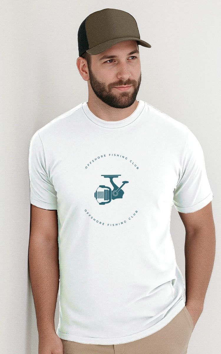 Camiseta Básica de Algodão Brk Branca Fishing Club Carretilha Brk Fishing