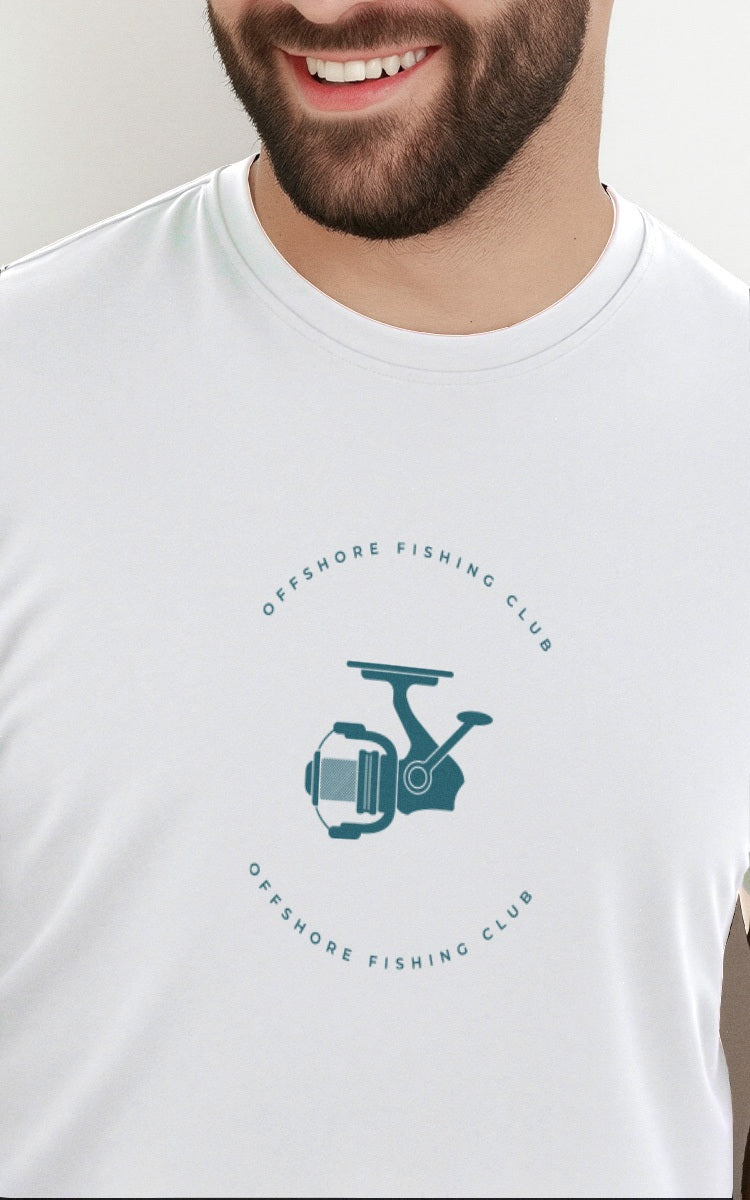 Camiseta Básica de Algodão Brk Branca Fishing Club Carretilha Brk Fishing