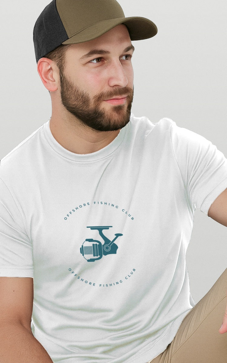 Camiseta Básica de Algodão Brk Branca Fishing Club Carretilha Brk Fishing