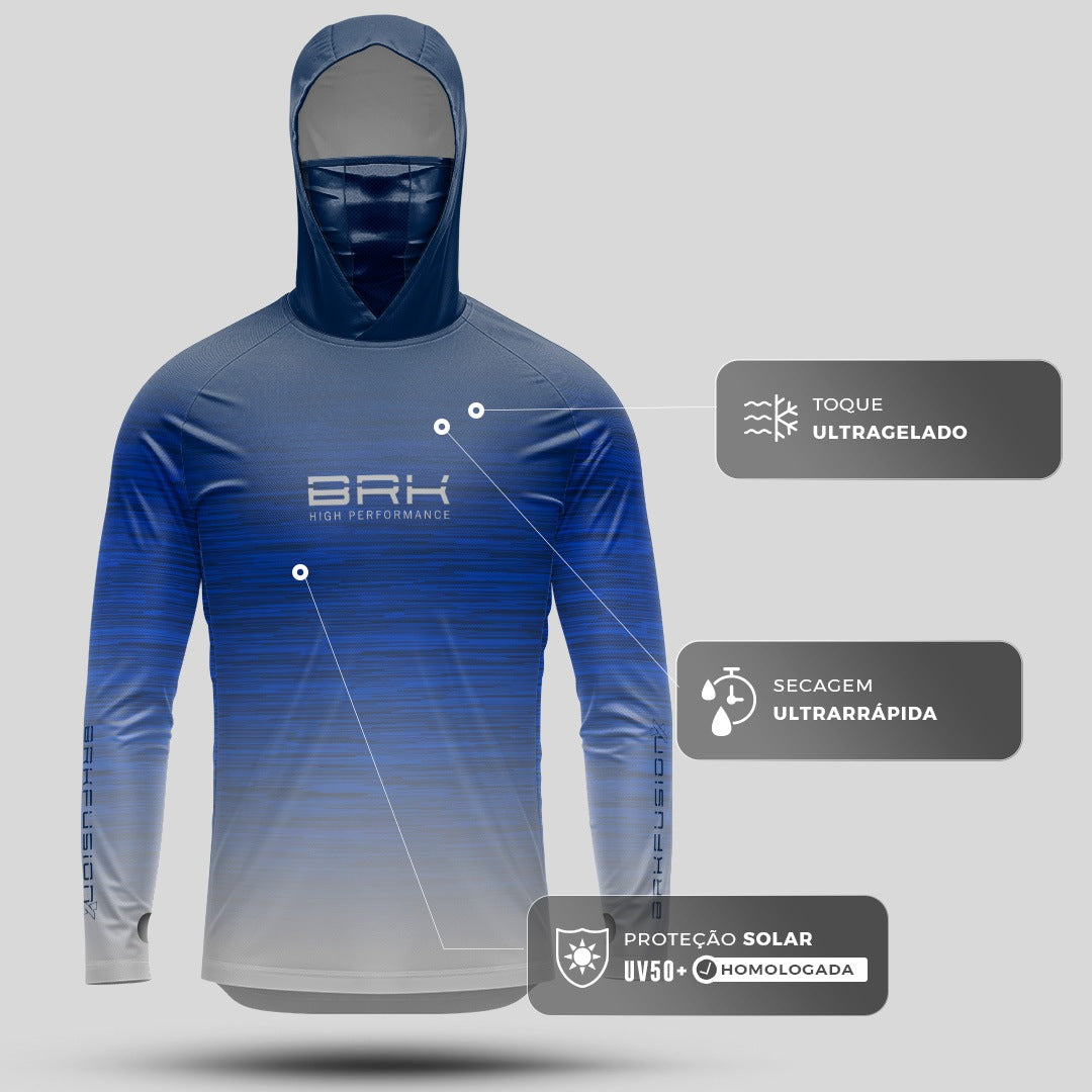 Camisa FusionX Brk Fishing Ruido Azul Branco com Proteção UV50+