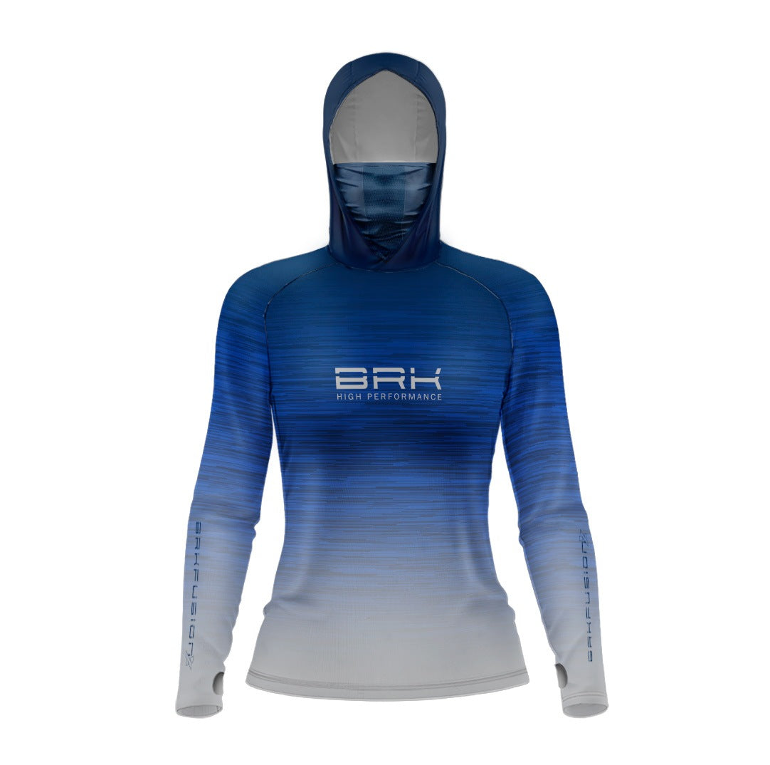 Camisa FusionX Feminina  Brk Fishing Ruido Azul Branco com Proteção UV50+