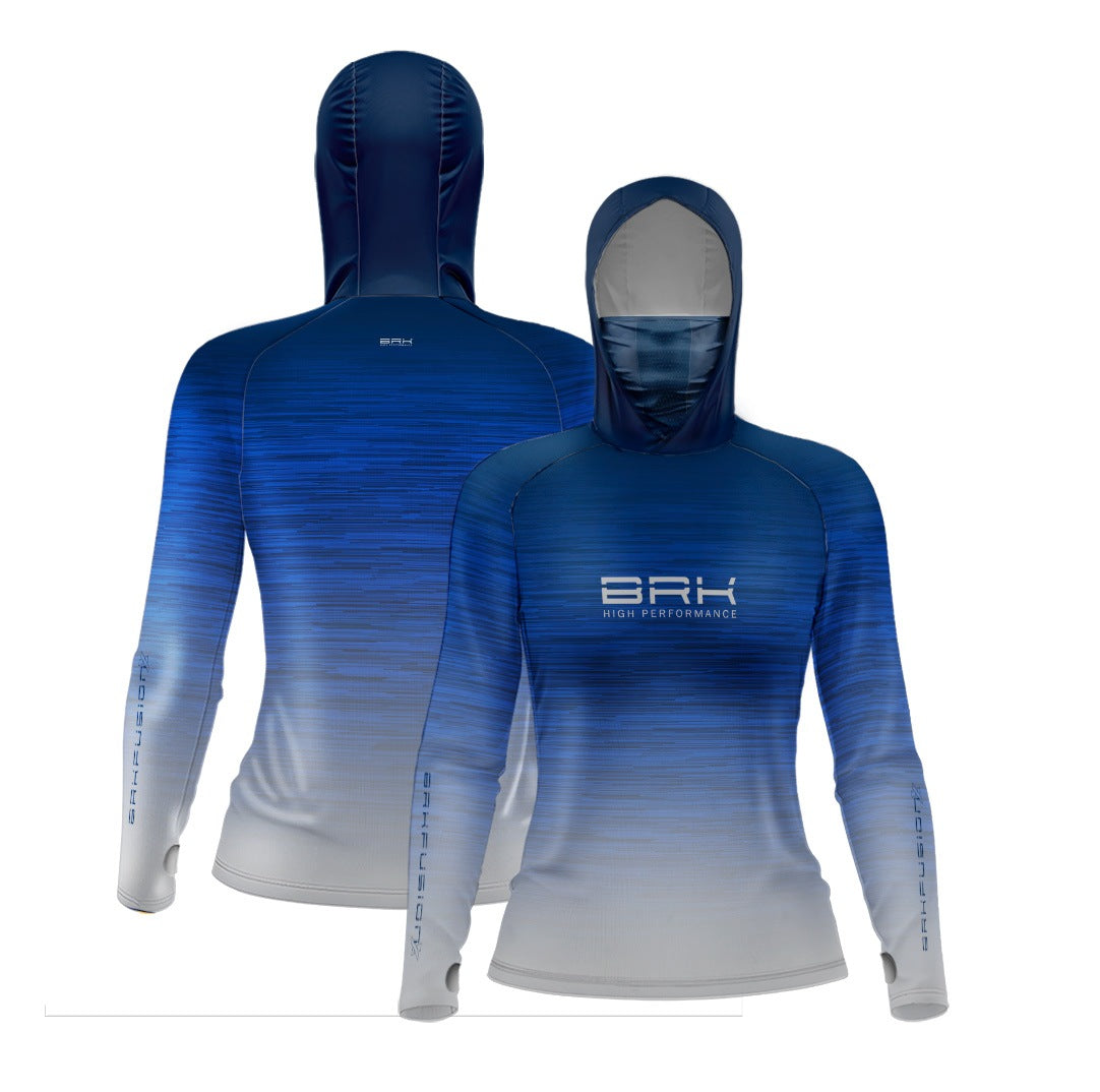 Camisa FusionX Feminina  Brk Fishing Ruido Azul Branco com Proteção UV50+