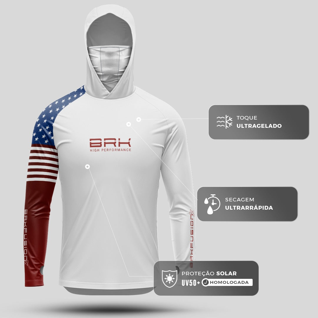 Camisa FusionX Brk Fishing EUA Branco com Proteção UV50+