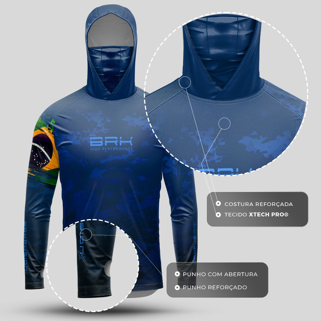 Camisa FusionX Brk Fishing Brasil Militar Azul com Proteção UV50+