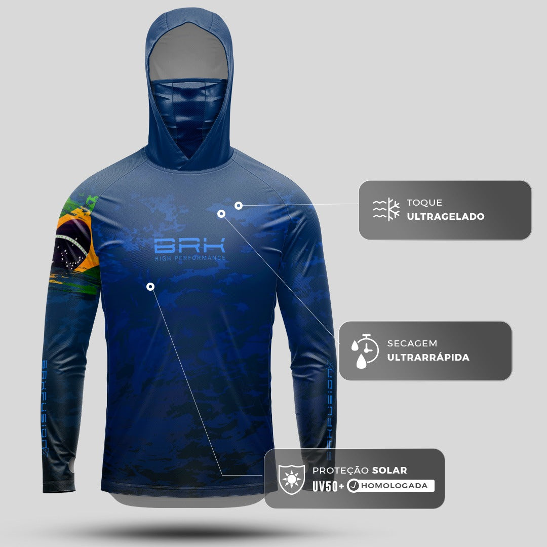 Camisa FusionX Brk Fishing Brasil Militar Azul com Proteção UV50+