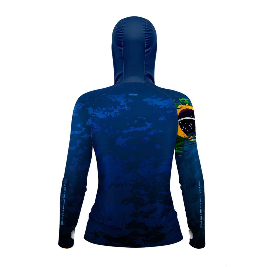 Camisa FusionX Feminina  Brk Fishing Brasil Militar Azul com Proteção UV50+