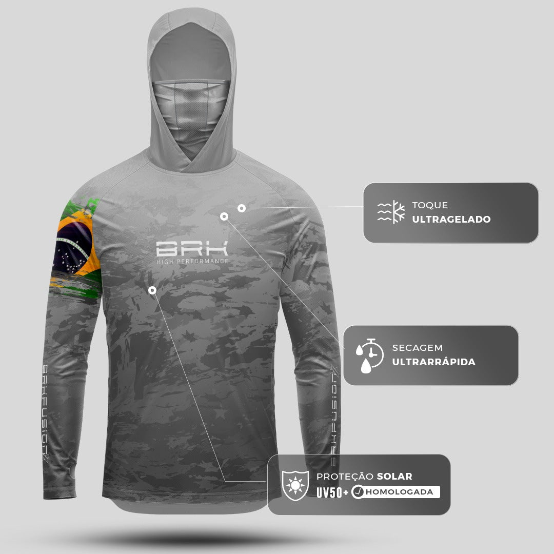 Camisa FusionX Brk Fishing Brasil Militar Cinza com Proteção UV50+
